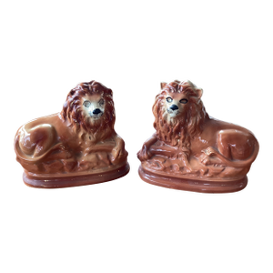 Pair of 19th Century Staffordshire Lions