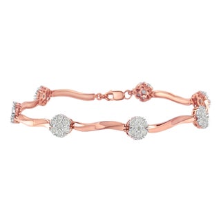 .925 10k Rose Gold Over Sterling Silver 1.0 cttw Diamond Floral Link Bracelet (I-J Color,I3 Clarity) For Sale
