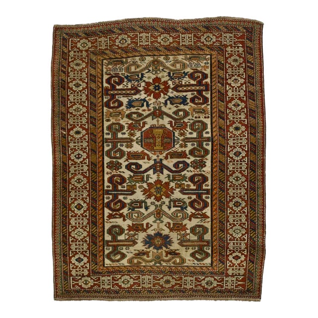 Antique Caucasian Perpedil Rug 3’5" X 4’4" For Sale