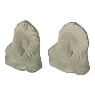 Vintage Mid Century Art Glass Lion Bookends - a Pair For Sale