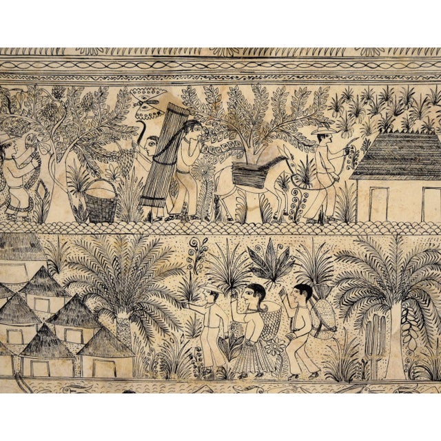 Illustration of a Village by the River - Amate Bark Drawing by Cristino Florez Medina For Sale In Monterey, CA - Image 6 of 6