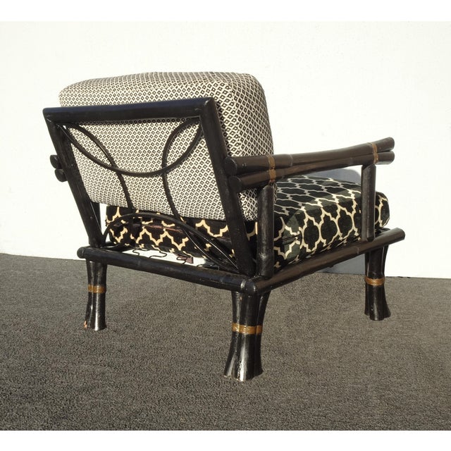Vintage Chinoiserie Asian Black Lounge Chair With Brass For Sale - Image 12 of 12