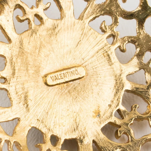 Valentino Valentino Black and Orange Jeweled Pin Brooch Dangling Cross Charms For Sale - Image 4 of 6