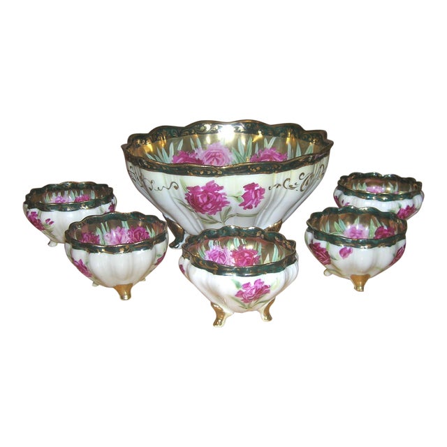 1930s Vintage Nippon Moriage Footed Nut Bowl Dish Set Hand Painted Set of 6 Chairish