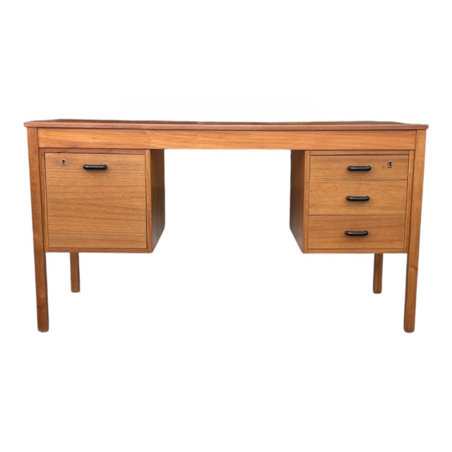 Mid-Century Modern Walnut Desk With File Drawer & Three Drawer Storage, Restored For Sale - Image 13 of 16