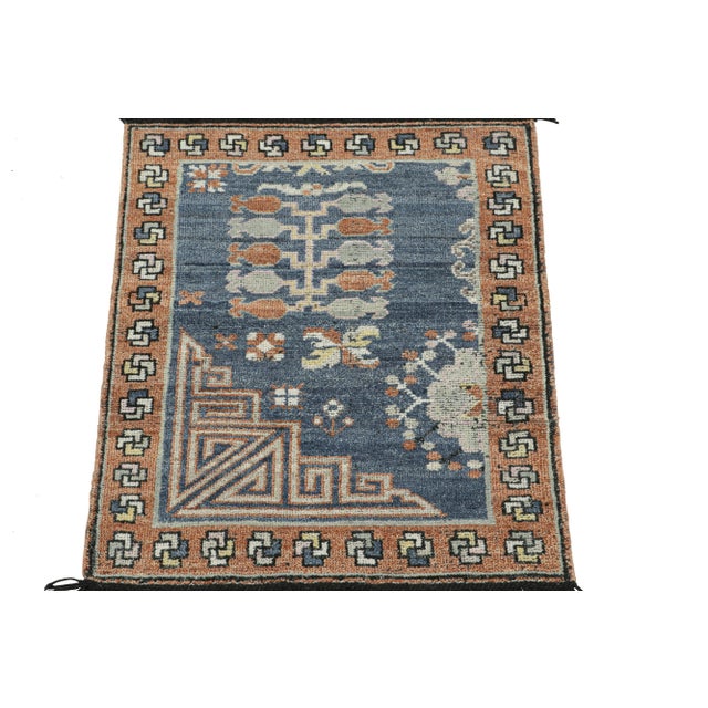 2010s 2010s Rug & Kilim’s Khotan Inspired Rug in Brown & Blue Geometric Patterns For Sale - Image 5 of 8