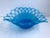 A lovely vintage Westmoreland Doric Lace oval bowl in blue satin glass, featuring a broad openwork border with alternating...