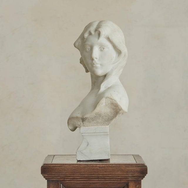 Neoclassical French Marble Female Bust, 1920s For Sale - Image 3 of 11