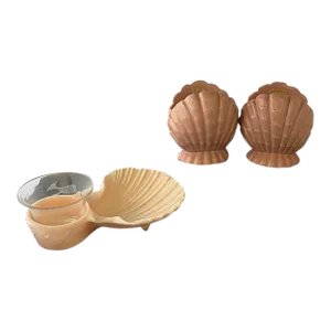 Mid 20th Century Palm Beach-Style Karoff Set of 6 Sea Servers and 2 Abingdon Clam Shell Candlestick Holders