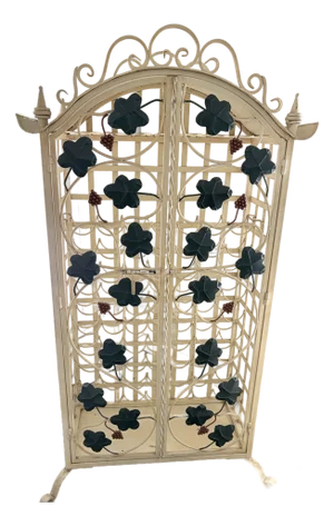 1990s Rustic Italian Metal Wine Cabinet Grapes and Leaves