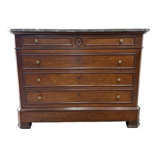 19th Century French Louis Philippe Burl Walnut Marble Top Chest of Drawer / Commodes For Sale