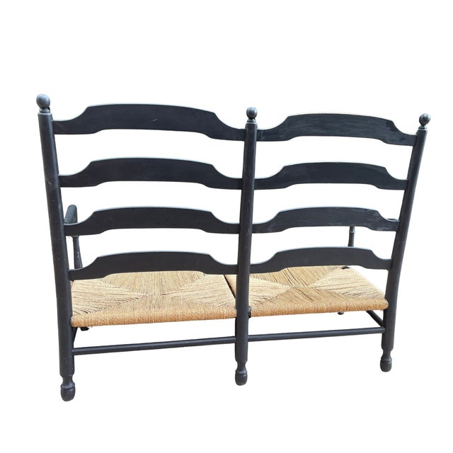 Provençal Ladder-Back Bench with Woven Rush Seats, 1880s For Sale - Image 3 of 7