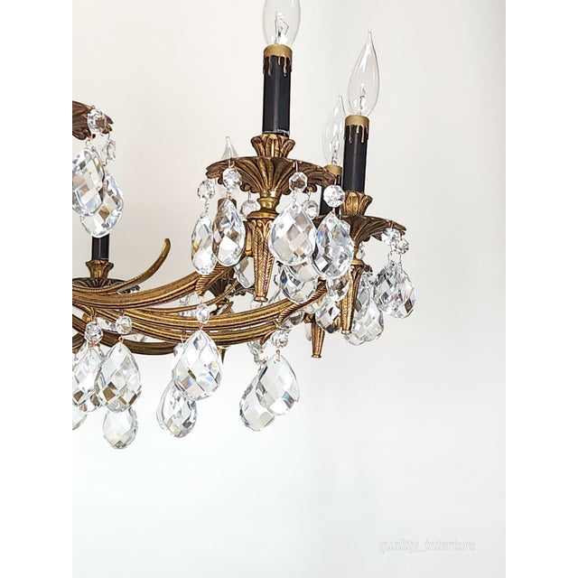 Antique 12 Light Captivating Curvaceous Brass Cut Lead Crystal Chandelier ~ Rewired ~ Restored ~ Rejuvenated ~ Ready to Hang ~ For Sale - Image 4 of 12