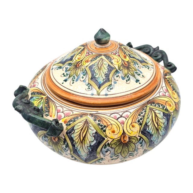 Rustic European Late 20th Century Erice Ceramica Ericina Sicilian Hand Painted Majolica Lidded Tureen 10.5" For Sale - Image 3 of 18