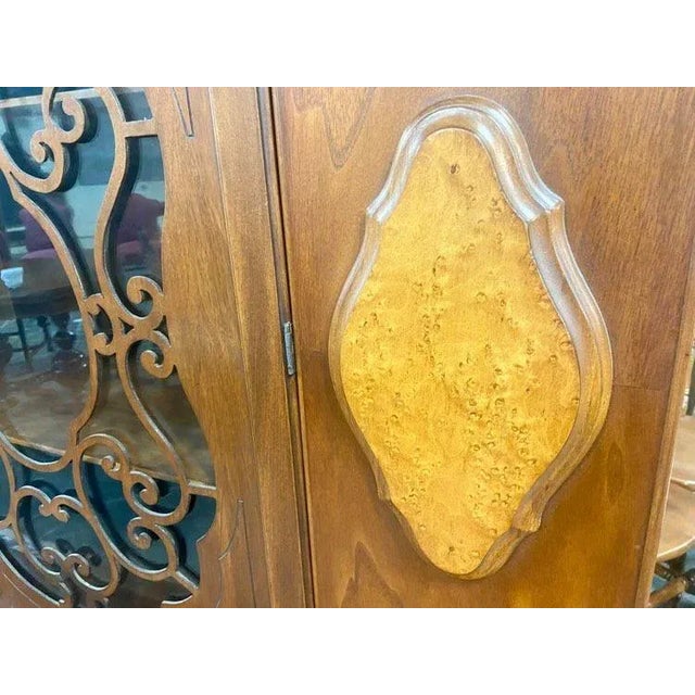 Early 20th Century Antique Spanish Revival Walnut and Burlwood China Cabinet For Sale In Saint Louis - Image 6 of 9