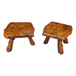 Brutalist Elm Side Tables, France, 1960s, Set of 2 For Sale