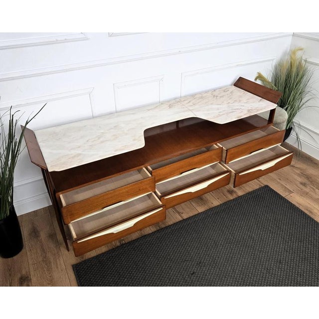 Mid-Century Art Deco Italian Walnut and White Marble Sideboard, 1950s For Sale - Image 13 of 14
