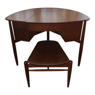 1960s Mid-Century Modern Wooden Vanity and Stool - 2 Pieces For Sale