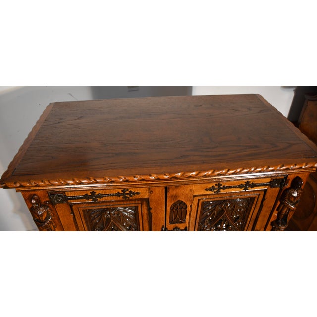 1900 Antique Gothic Revival Heavily Carved Tiger Oak Cabinet For Sale - Image 17 of 17