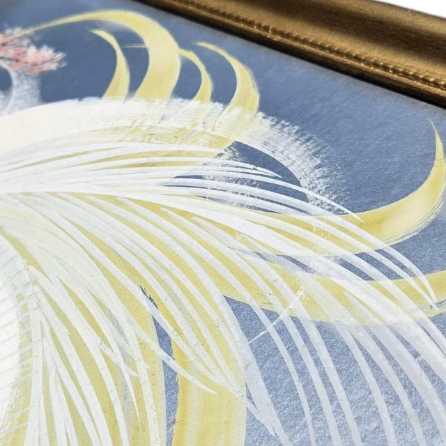 Mid 20th Century Vintage Bird Painting on Silver Board – Mid-Century Modern Gold Frame Artwork For Sale - Image 5 of 10