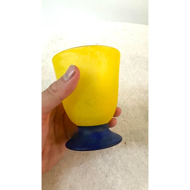 Contemporary Yellow Blue Base Art Glass Cup,by Tingsgården in Eskilstuna Sweden For Sale - Image 3 of 4