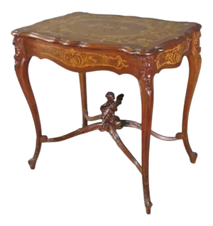 Carved French Louis XV Puttu Cherub Inlaid Center Hall Table Attr. Rj Horner