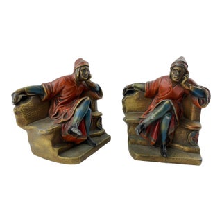 1930s American Cold-Painted Spelter Figural Bookends- a Pair For Sale