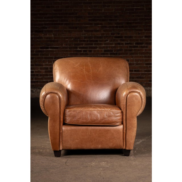 Contemporary Late 20th Century Leather Club Chair With Ottoman in Beige by Preston Hill For Sale - Image 3 of 10