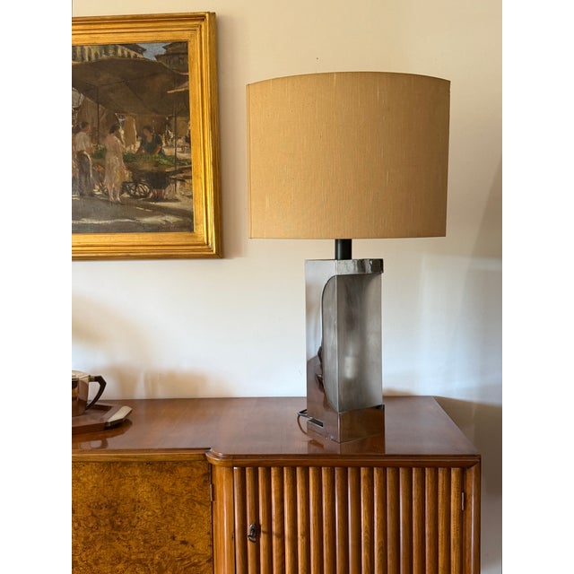 Hollywood regency chromed table lamp base Luci Italy, 1970 Metal, acrylic glass Lampshade not included Double light. One...