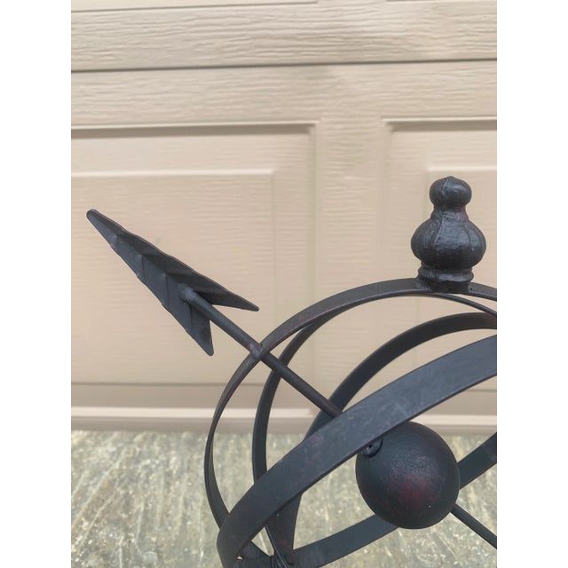 Late 20th Century Black Iron Armillary Globe Sculpture – Traditional Landscape & Garden Decor For Sale - Image 5 of 10