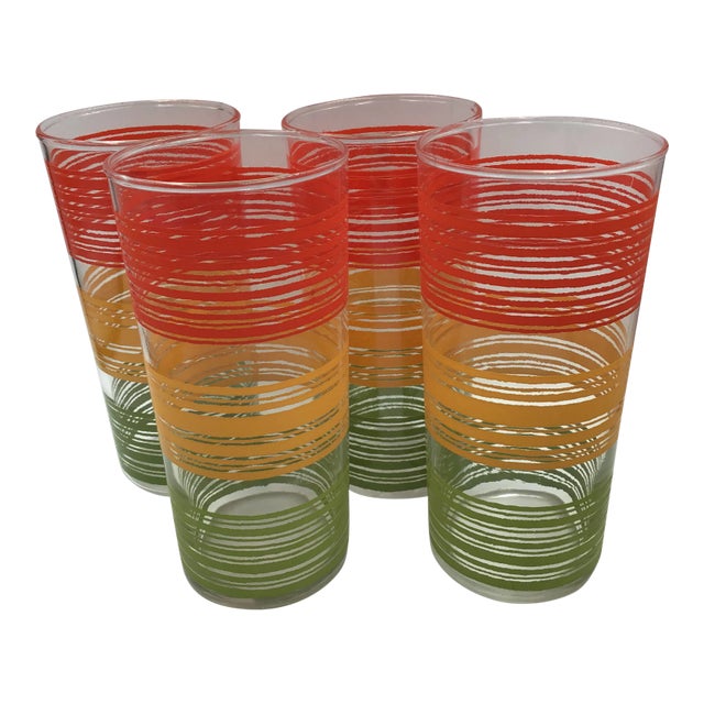 Vintage Colored Striped Cocktail Highball Bar Glasses - Set of 4 For Sale