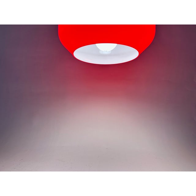 1950s Tapio Wirkkala Teak Hanging Lamp With Vistosi Modern Red Glass Shade For Sale - Image 11 of 12