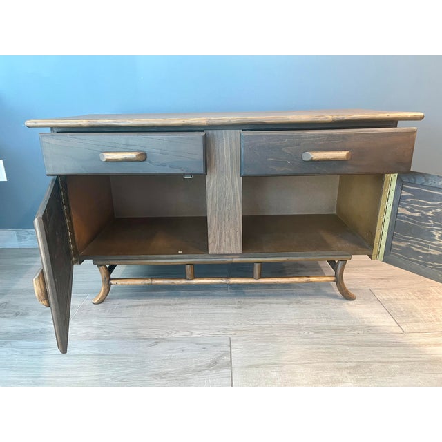 Brown Vintage MCM Bamboo and Cane Sideboard Cabinet For Sale - Image 8 of 8