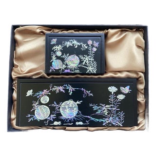 Korean Mother-of-Pearl Lacquerware Desk Set in Original Presentation Box, Circa 2000s For Sale