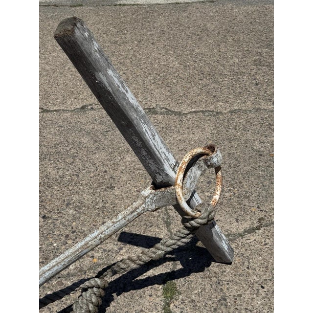 Gray Antique English Victorian Maritime Cast Iron Large Boat Ship's Anchor and Rope For Sale - Image 8 of 18