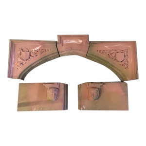 Antique Brownstone 5 Section Architectural Cornice With Catholic Nun Figures Tudor
