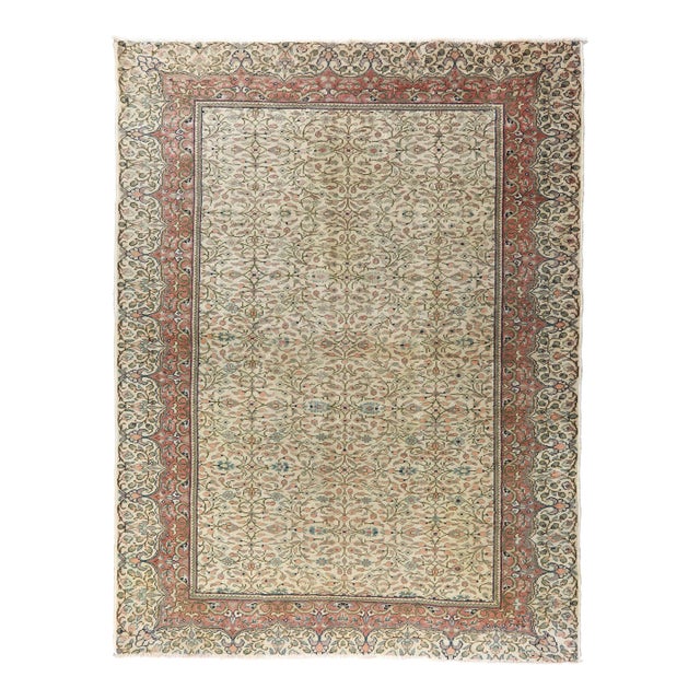 Vintage Kayseri Hand-Knotted Wool on Cotton Rug With Traditional Floral Motifs -4' 9'' X 6' 9'' For Sale