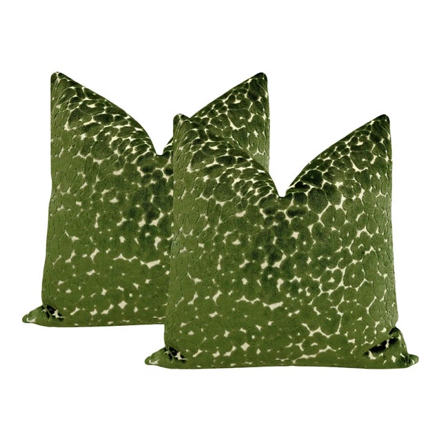Not Yet Made - Made To Order 20" Olive Leopard Cut Velvet Pillows - a Pair For Sale - Image 5 of 5