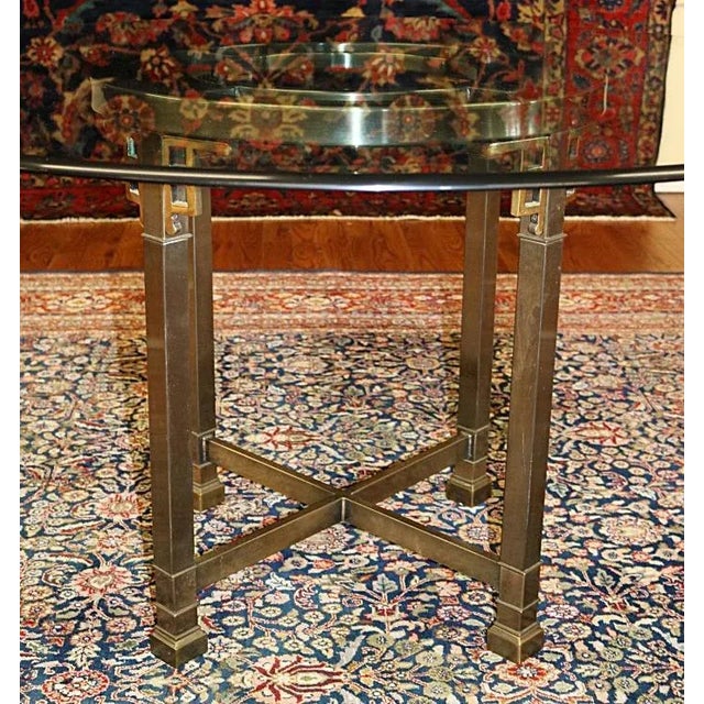1960s ​Brass & Chrome & Glass Mastercraft Round Center Table in Greek Key Style For Sale In New York - Image 6 of 7