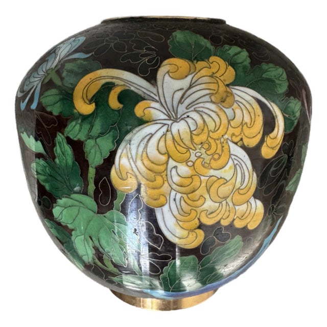 Extra-Large Mid-Century Chinese Cloisonné Ginger Jar/Urn With Chrysanthemum and Plum Flowers For Sale