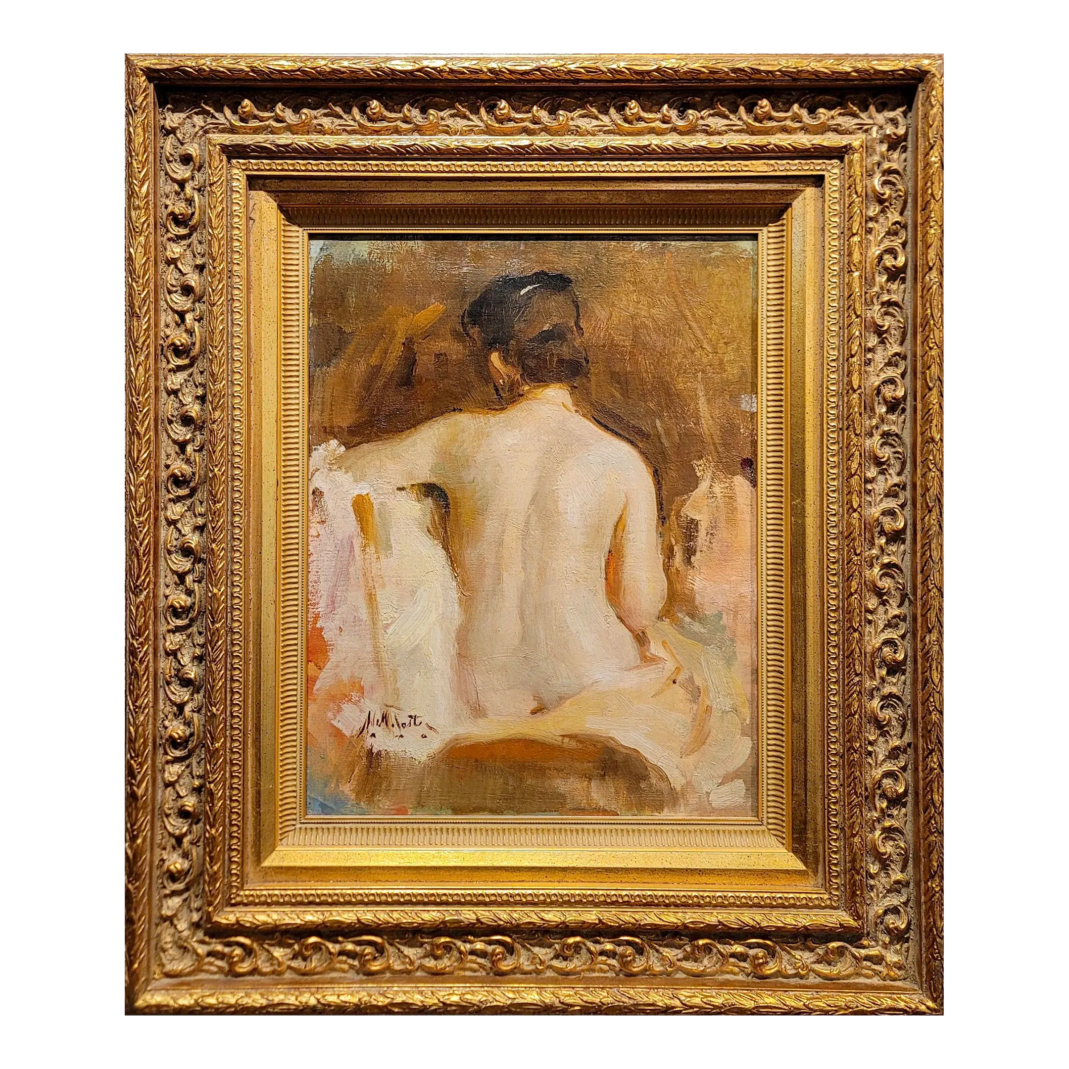 油絵 人物画 ヌードF6 William Frederick Foster -Boudoir of a Nude Female Back-Oil