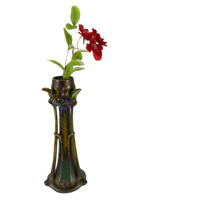 1900s Austrian Art Nouveau Heliosine Iridescent Iris Ceramic Vase by Karl Rudolf Ditmar For Sale - Image 13 of 13