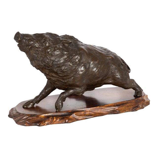 Japanese Meiji Bronze Okimono of a Wild Boar by Akasofu Gyokko For Sale