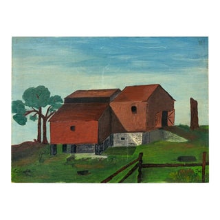 Folk Art Red Barn Painting - New Hampshire For Sale