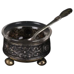 Antique Caviar Bowl in 800 Silver with Spoon, Set of 2