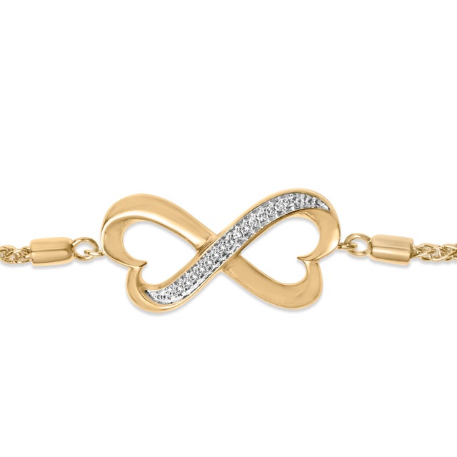Contemporary Gold Vermeil Diamond Accent Heart Infinity Bolo Bracelet For Sale - Image 3 of 4