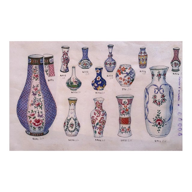 Unknown, Porcelain Vases, China Ink and Watercolor, 1890s For Sale