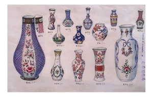 Unknown, Porcelain Vases, China Ink and Watercolor, 1890s