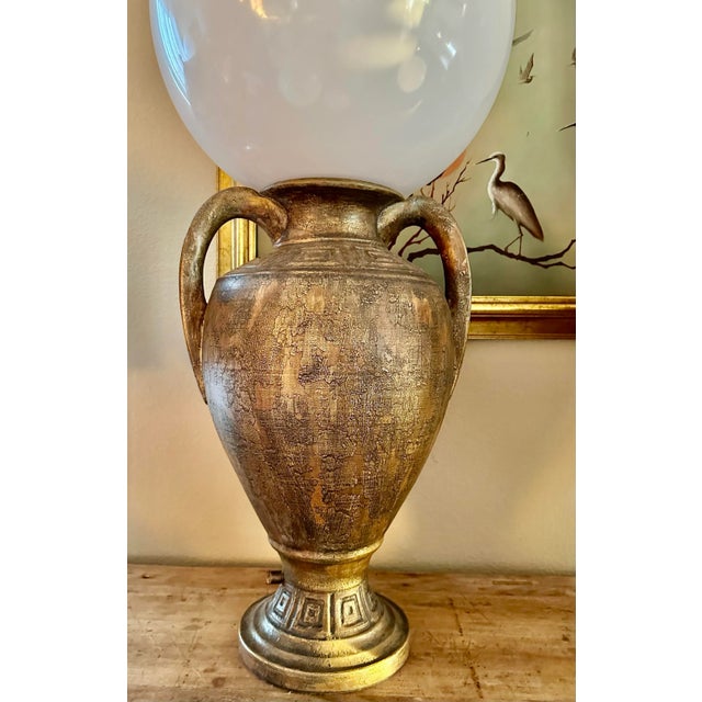 Vintage 1980s Gold Black Greek Key Amphora Urn Globe Table Lamps - a Pair For Sale - Image 4 of 13