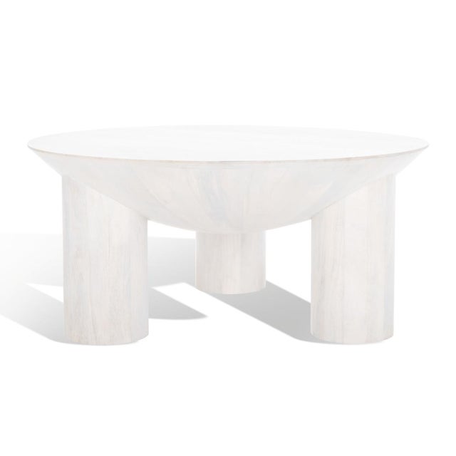 Wood Calhoun Round Wood Coffee Table - White Washed For Sale - Image 7 of 7